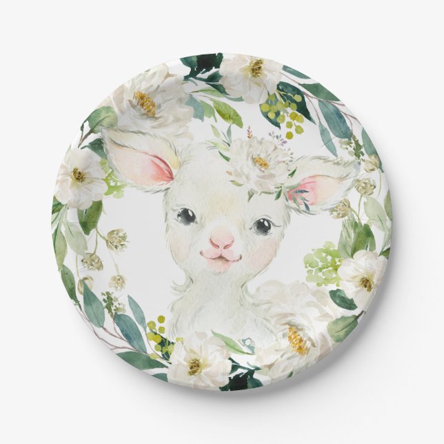 Woolie Lambert 7" Dessertplatte - Babydusche Pappteller (Vorderseite)