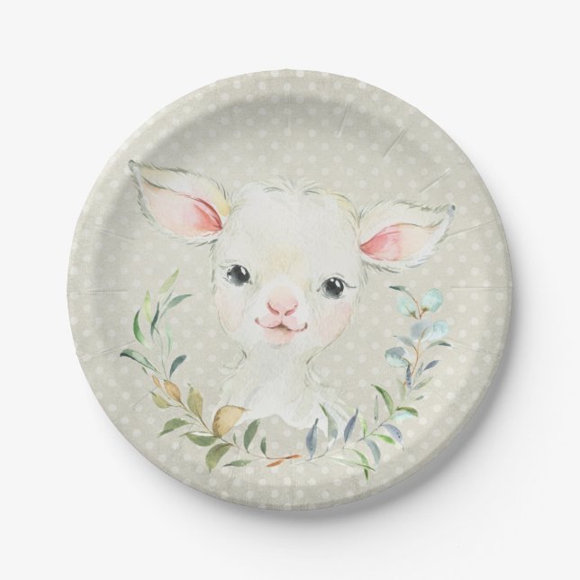 Woolie Lambert Neutral Dessert Plate - Babydusche Pappteller (Vorderseite)