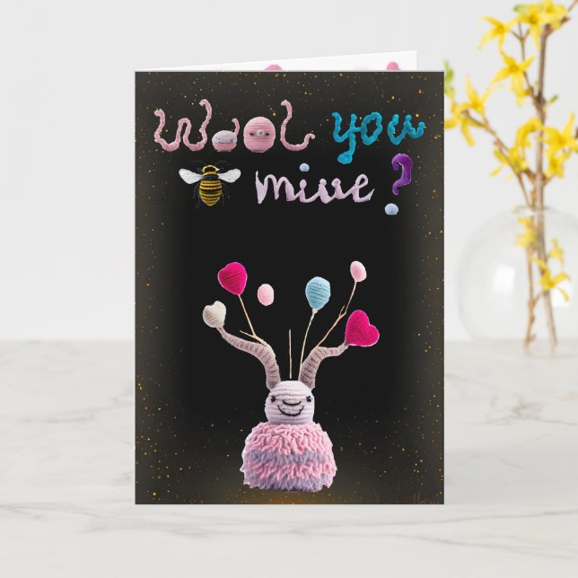 Wooly Alien Funny Valentine Fotokarte Karte (Gelbe Blume)