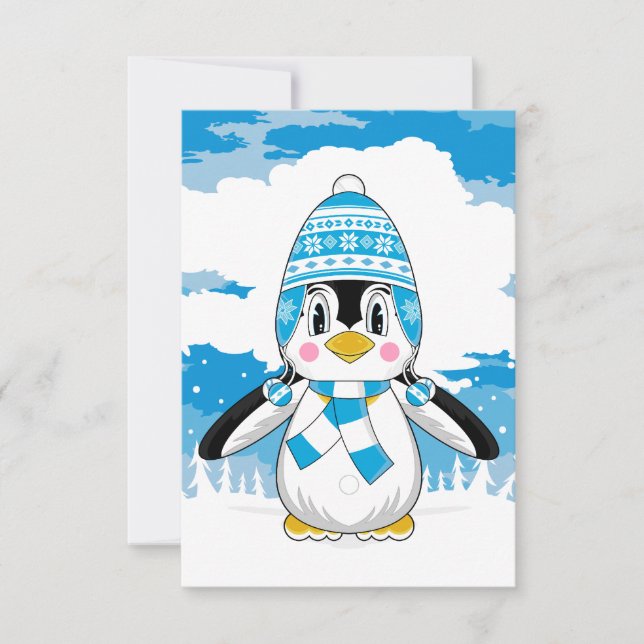 Wooly Hat Penguin RSVP Card (Vorderseite)