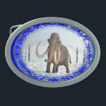 Wooly Mammoth Ovale Gürtelschnalle<br><div class="desc">Ein Wollmammut in einem typischen Tundra-Ambiente der Eiszeit. Wollmammut war nicht merklich größer als die heutigen afrikanischen Elefanten. Vollständig gezüchtete Mammutbullen erreichten Höhen zwischen 3, 2 ft und 3, 8 ft, während die Zwergsorten zwischen 2, 5 ft und 7, 5 ft lagen. Die Wollmammut hatte eine Reihe von Anpassungen an...</div>