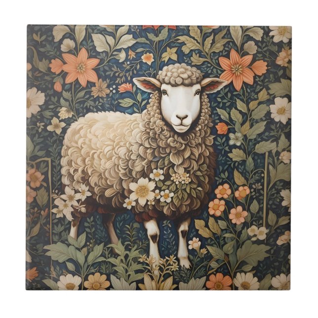 Wooly Sheep William Morris Inspirierte floral Fliese (Vorderseite)