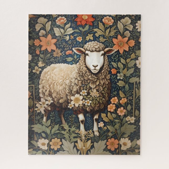 Wooly Sheep William Morris Inspirierte floral Puzzle (Vertikal)