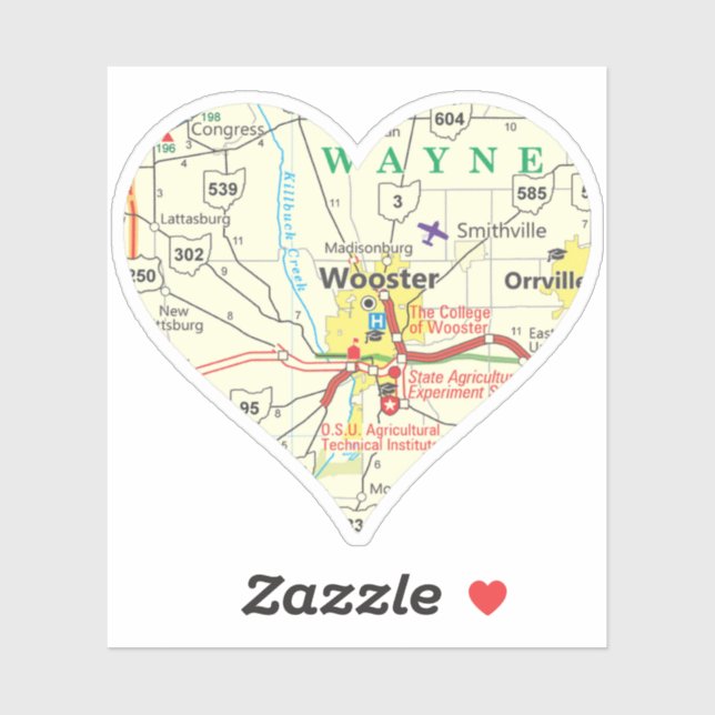 Wooster OH Vintage Karte Aufkleber (Blatt)