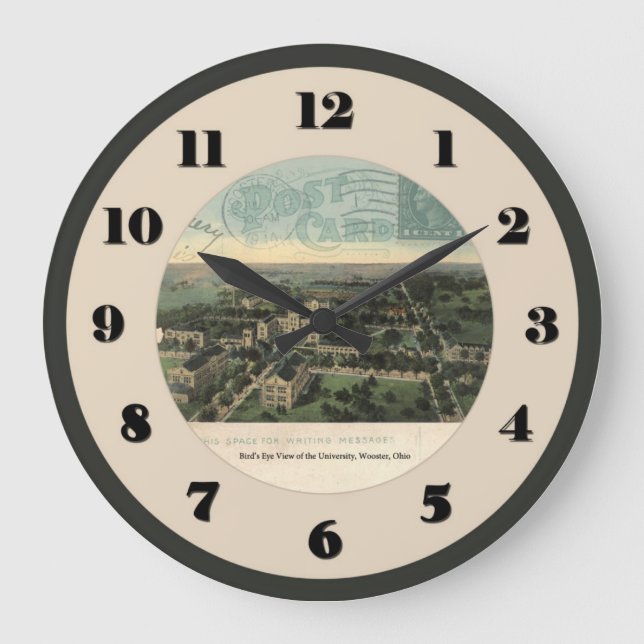 Wooster Ohio Postkartenuhr - Universität 1914 Große Wanduhr (Vorderseite)