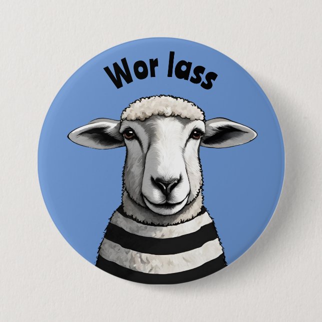 Wor Lass, Geordie-Button, Stripy-Schafe, Lamm Button (Vorderseite)