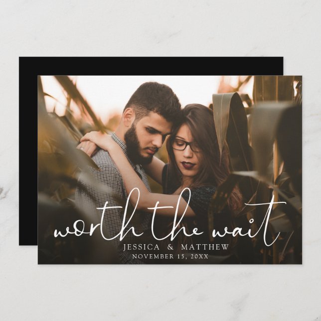 Woran sich das Wait Wedding Foto Script Modern Ove Save The Date (Vorne/Hinten)