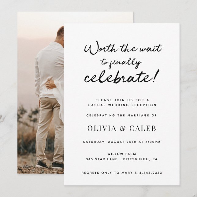 Worauf warten, um Hochzeitsempfang zu feiern Invi Einladung (Vorne/Hinten)