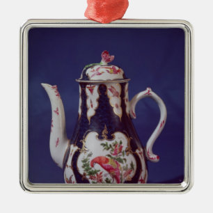 Worcester-Kaffeetopf, verziert mit Vögeln Silbernes Ornament