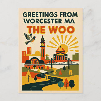 Worcester MA „The Woo“ Retro-Reise  Postkarte