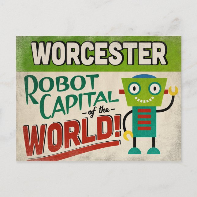Worcester Massachusetts Robot - Funny Vintag Postkarte (Vorderseite)