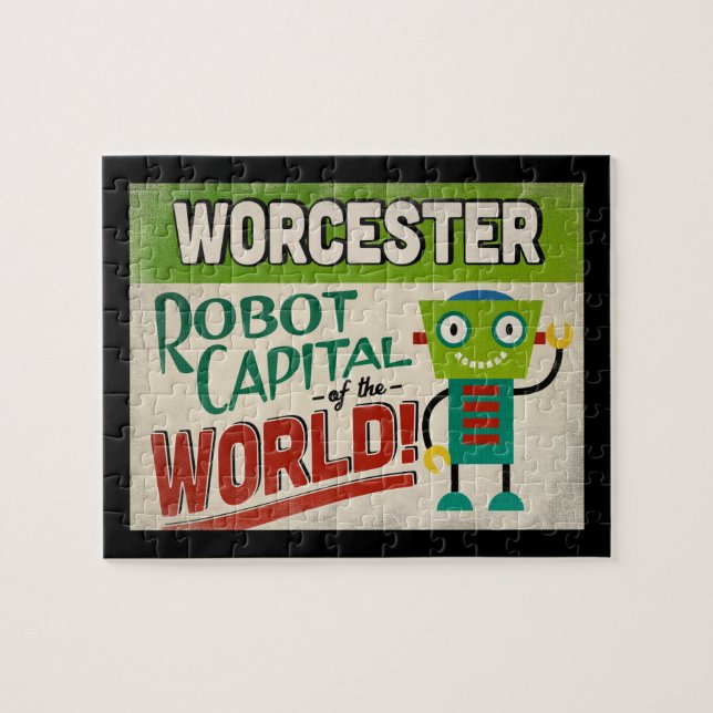 Worcester Massachusetts Roboter - Lustige Vintage Puzzle (Horizontal)