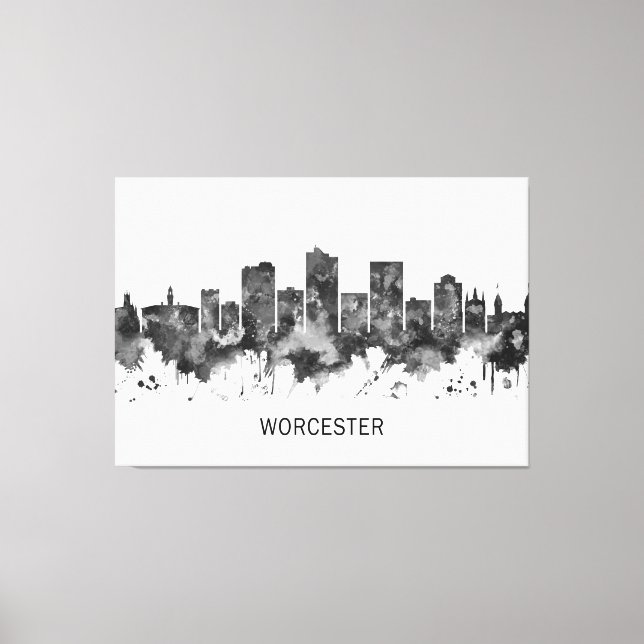 Worcester Massachusetts Skyline BW Leinwanddruck (Vorderseite)