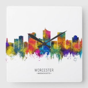 Worcester Massachusetts Skyline Quadratische Wanduhr