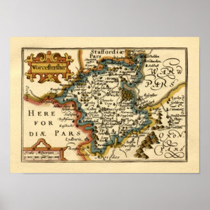 Worcestershire Landkreis England Alte antike Karte Poster