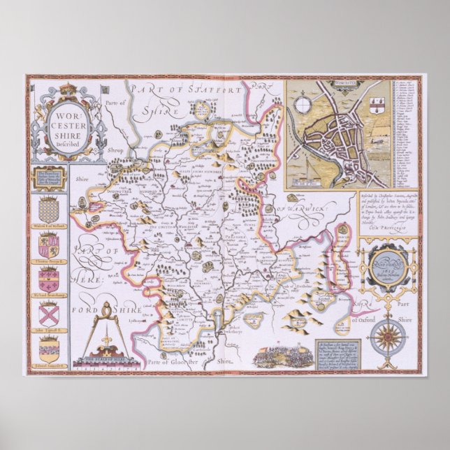 Worchestershire, eingraviert von Jodocus Hondius Poster (Vorne)