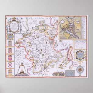 Worchestershire, graviert von Jodocus Hondius Poster