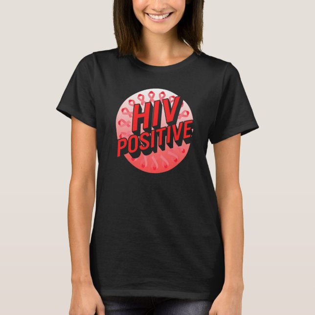 Word Aids Days HIV Positive Red Awareness Ribbon S T-Shirt (Vorderseite)