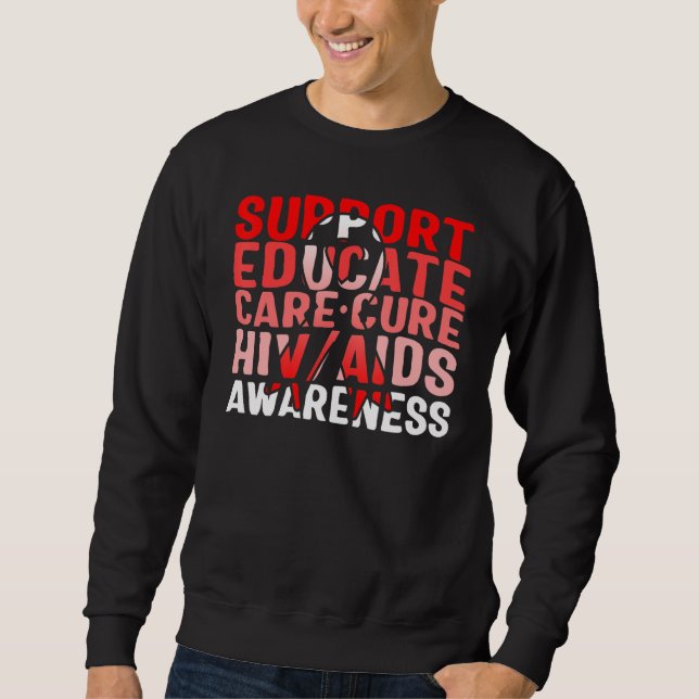 Word Aids Days Support Educate Care Cure Red Aware Sweatshirt (Vorderseite)
