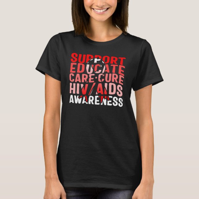 Word Aids Days Support Educate Care Cure Red Aware T-Shirt (Vorderseite)