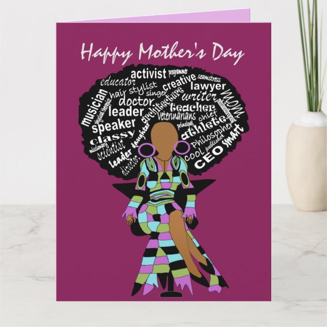 Word Art Afro Lady Afro American Mother Day Karte (Vorderseite)