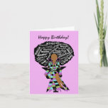 Word Art Afro Lady Afro American Mother  Karte<br><div class="desc">Diese schöne Karte zeigt eine afrikanisch-amerikanische Dame mit Afro Art und einem farbenfrohen Kleid.  Schicken Sie uns eine Geburtstagskarte mit Dankbarkeit.</div>