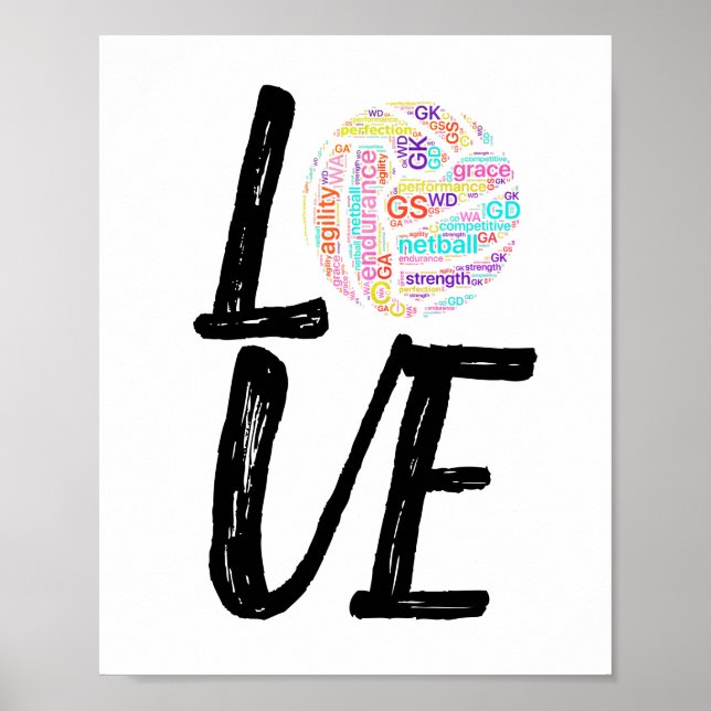 Word Art Ball Design Liebe Netball Poster (Vorne)