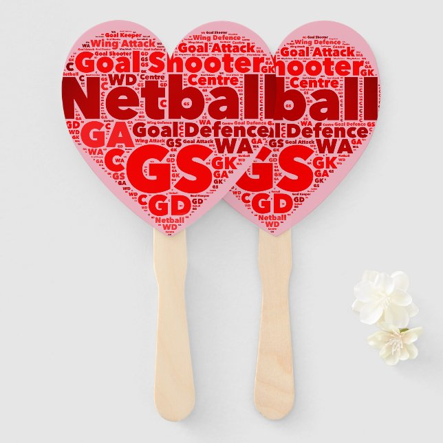 Word Art Ball Design Netball Herz Fächer (Vorne und Hinten)