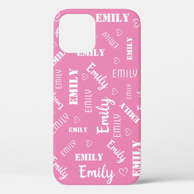 Word Art Cloud Calligraphy Liebe Heart Girly Pink Case-Mate iPhone Hülle (Rückseite)