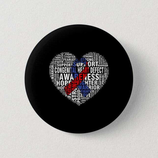 Word Art Heart Red &amp; Blue Ribbon Chd Awareness Button (Vorderseite)