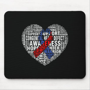 Word Art Heart Red & Blue Ribbon Chd Awareness Mousepad