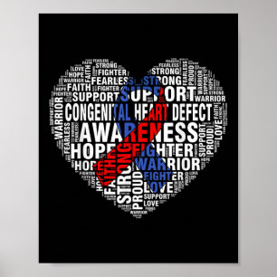 Word Art Heart Red & Blue Ribbon Chd Awareness Poster