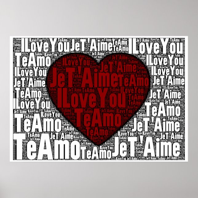Word Art: "I Liebe You" 3 Sprachen - Rotes Herz Poster (Vorne)