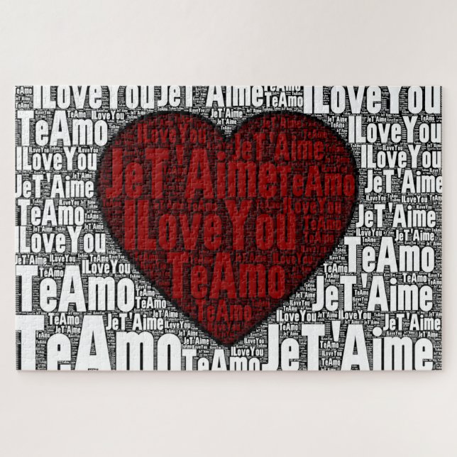 Word Art: "I Liebe You" 3 Sprachen - Rotes Herz Puzzle (Horizontal)