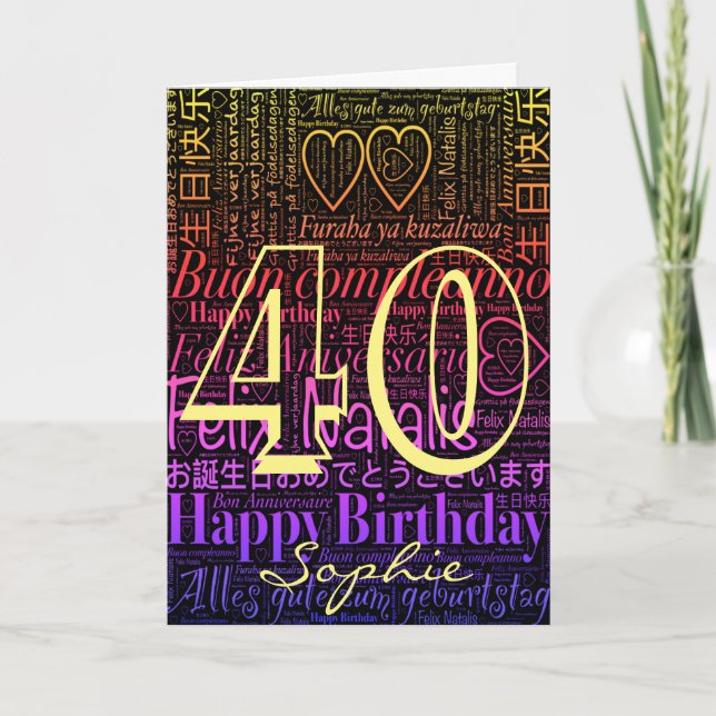 Word Art Personalisiert 40. Geburtstag Karte (Vorderseite)
