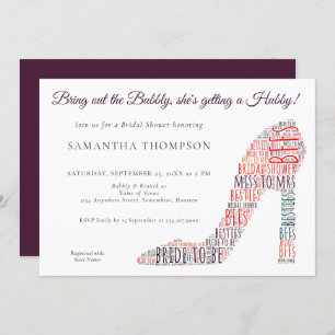 Word Art Stiletto Bubbly Lila Brautparty Einladung
