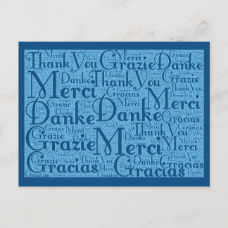 Word Art: Vielen Dank in mehreren Sprachen - Aqua  Postkarte