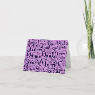 Word Art: Vielen Dank in mehreren Sprachen - Rosa Dankeskarte