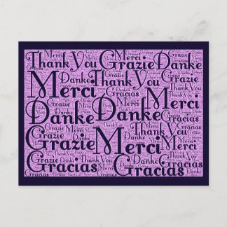 Word Art: Vielen Dank in mehreren Sprachen - Rosa  Postkarte