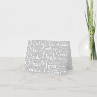 Word Art: Vielen Dank in Multi Language Gray White Dankeskarte