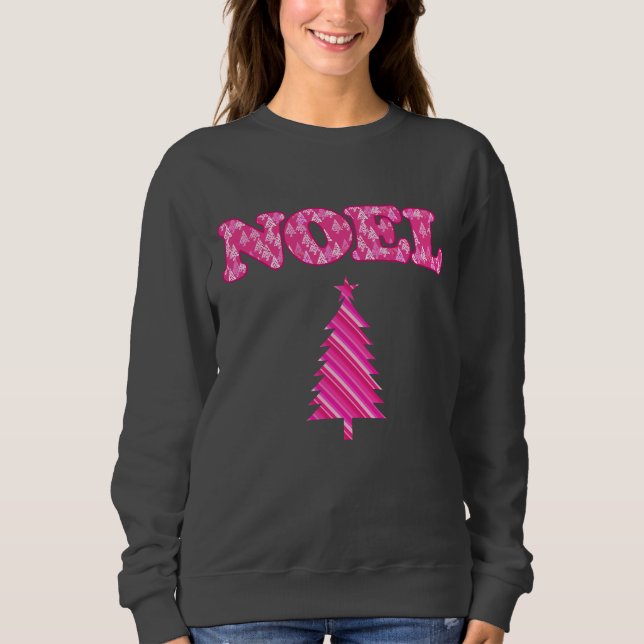 Word Art - Weihnachten Gemustert in Fuchsia Pink T Sweatshirt (Vorderseite)