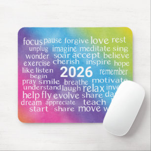 Word Cloud 2025 auf Regenbogen Abstrakt Mousepad