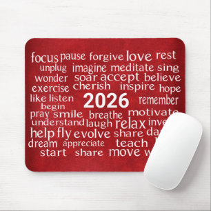 Word Cloud 2025 über rotes Leder Mousepad