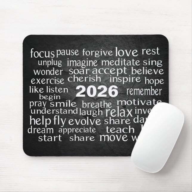 Word Cloud 2026 zum Schwarzen Schiefer Rock Mousepad (Mit Mouse)