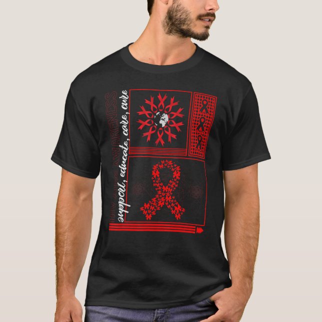 Word HIV AIDS Day Support Educate Care Cure Red Aw T-Shirt (Vorderseite)