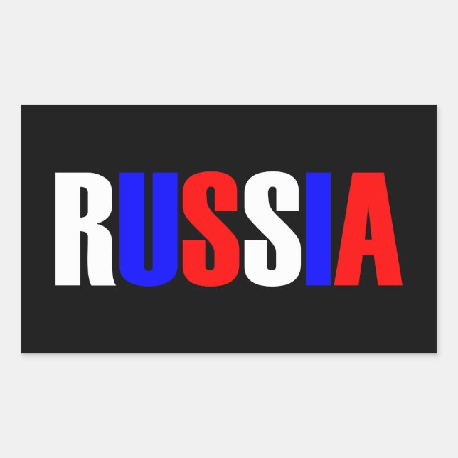 Word RUSSLAND in trifarbiger Flagge des Landes Rechteckiger Aufkleber (Vorderseite)