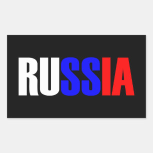Word RUSSLAND in trifarbiger Flagge des Landes Rechteckiger Aufkleber