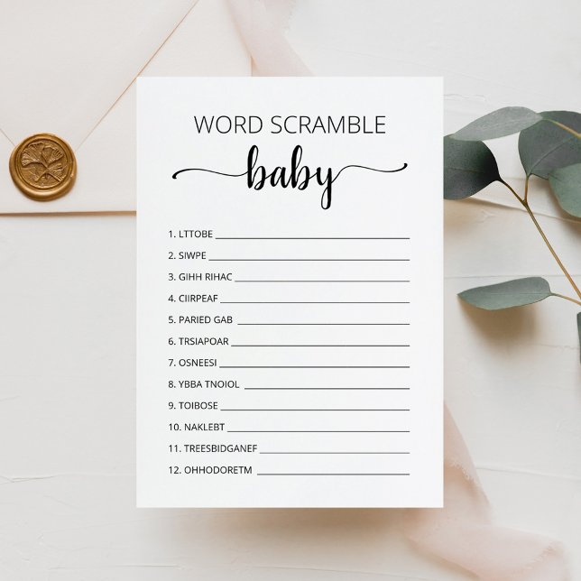Word Scramble Baby Game Baby Shooting Party Card Einladung (Von Creator hochgeladen)