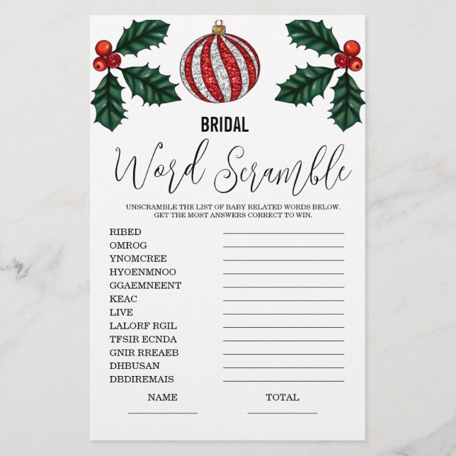 Word Scramble-Brautparty-Spiel (Vorderseite)