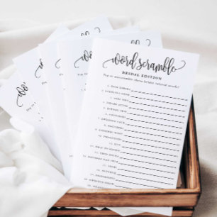 Word Scramble Bridal Edition Paper Game Card Flyer